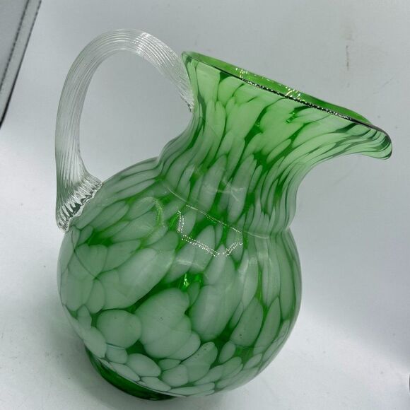 Hand Blown Green White Glass Pitcher - Picture 1 of 10